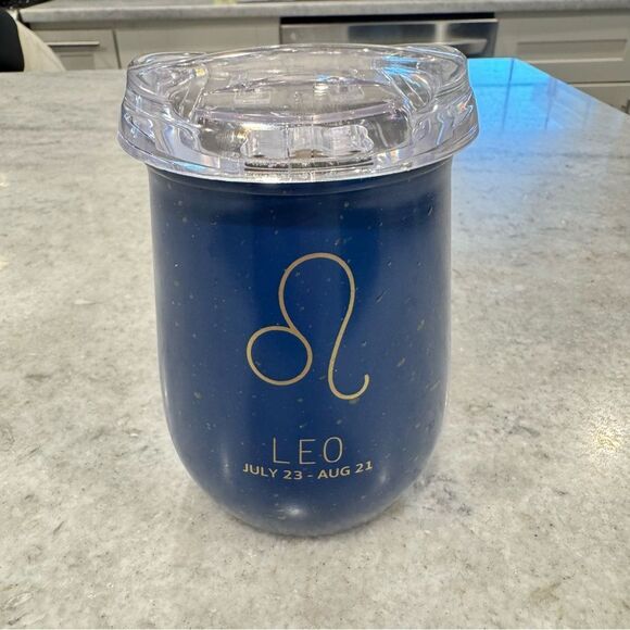 Leo Astrology Horoscope Blue Wine Tumbler with Lid - Picture 1 of 3